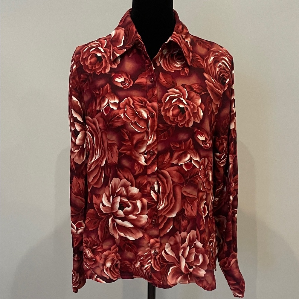 Women’s  Red Floral Button-Up Shirt medium
